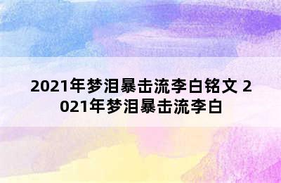 2021年梦泪暴击流李白铭文 2021年梦泪暴击流李白